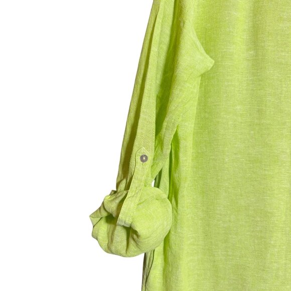 Tahari Roll Tab Sleeve Button Front Shirt Dress Women's Size Medium Lime Green - Picture 7 of 10